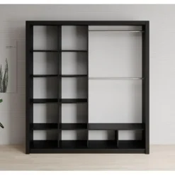 Schuifdeurkasten-Meubella - Kledingkast Blake - Mat Zwart - 200 cm - Met spiegel