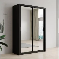 Schuifdeurkasten-Meubella - Kledingkast Blake - Mat Zwart - 150 cm - Met spiegel
