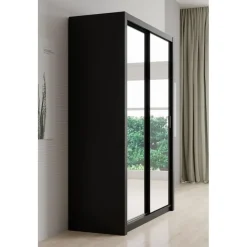 Schuifdeurkasten-Meubella - Kledingkast Blake - Mat Zwart - 150 cm - Met spiegel