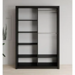 Schuifdeurkasten-Meubella - Kledingkast Blake - Mat Zwart - 150 cm - Met spiegel