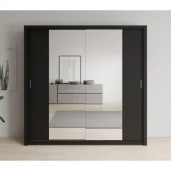 Meubella - Kledingkast Blake - Mat Zwart - 220 cm - Met spiegel