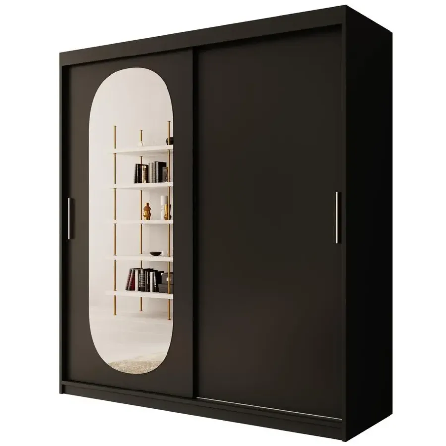 Meubella - Kledingkast Bodhi - Zwart - 180 cm - Met spiegel