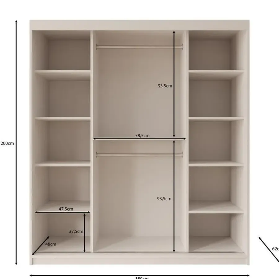 Meubella - Kledingkast Bodhi - Zwart - 180 cm - Met spiegel