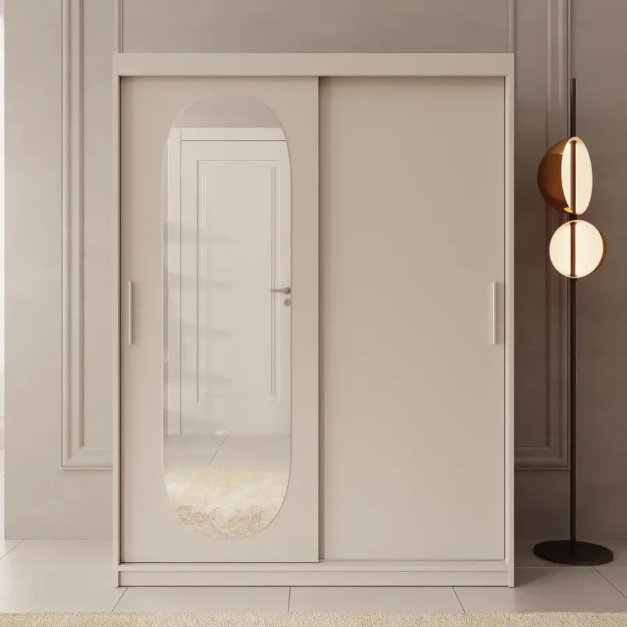 Meubella - Kledingkast Bodhi - Beige - 150 cm - Met spiegel