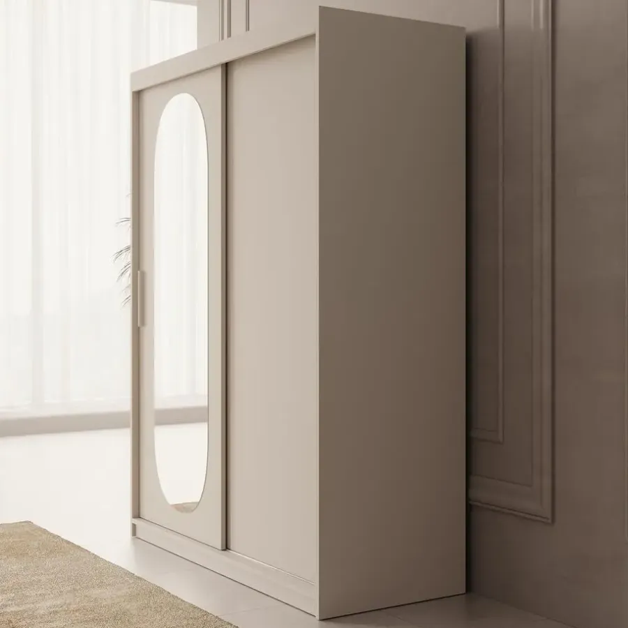 Meubella - Kledingkast Bodhi - Beige - 150 cm - Met spiegel