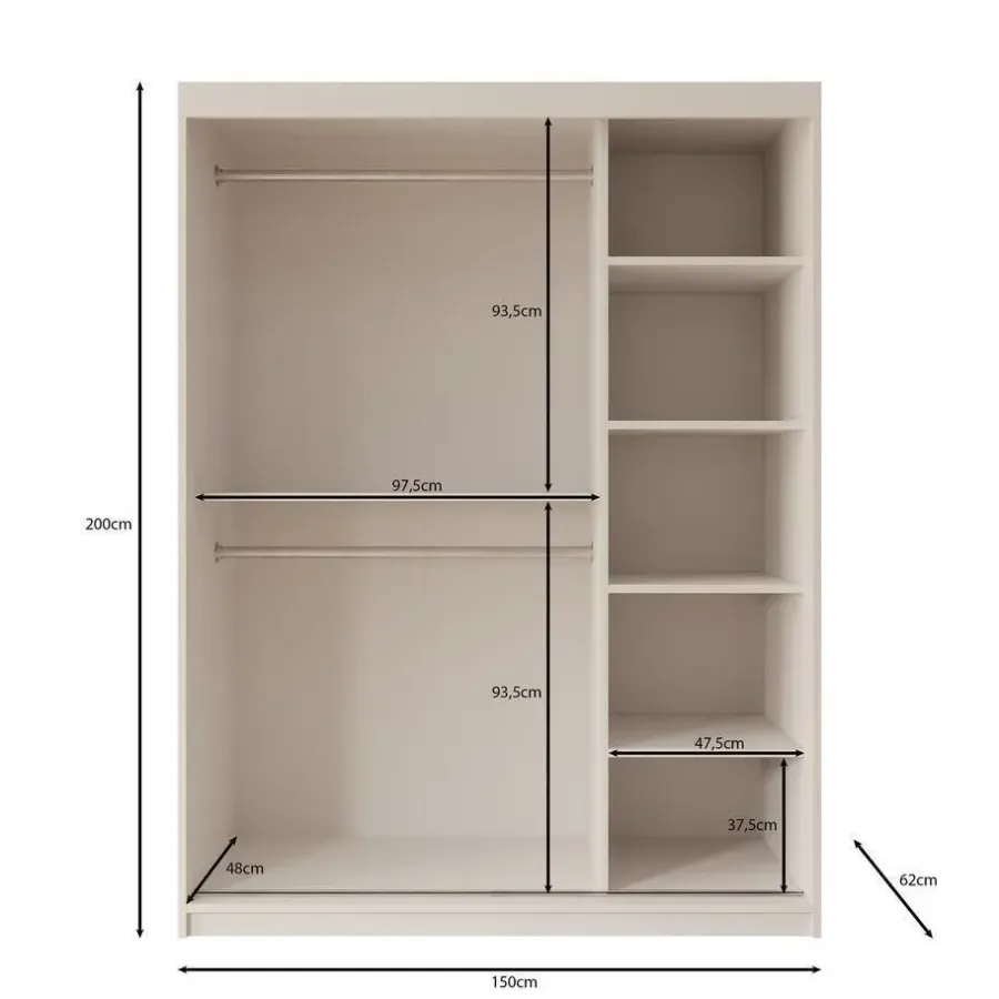 Meubella - Kledingkast Bodhi - Beige - 150 cm - Met spiegel