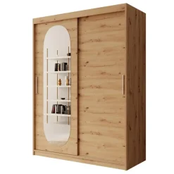 Schuifdeurkasten-Meubella - Kledingkast Bodhi - Eiken - 150 cm - Met spiegel