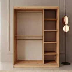 Schuifdeurkasten-Meubella - Kledingkast Bodhi - Eiken - 150 cm - Met spiegel