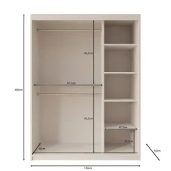 Schuifdeurkasten-Meubella - Kledingkast Bodhi - Eiken - 150 cm - Met spiegel