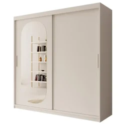 Schuifdeurkasten-Meubella - Kledingkast Bodhi - Wit - 200 cm - Met spiegel