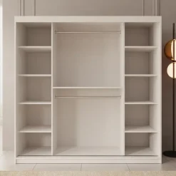 Schuifdeurkasten-Meubella - Kledingkast Bodhi - Wit - 200 cm - Met spiegel