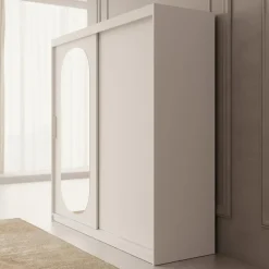 Schuifdeurkasten-Meubella - Kledingkast Bodhi - Wit - 200 cm - Met spiegel