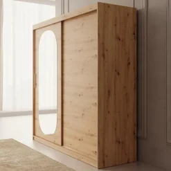 Meubella - Kledingkast Bodhi - Eiken - 200 cm - Met spiegel