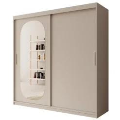 Schuifdeurkasten-Meubella - Kledingkast Bodhi - Beige - 200 cm - Met spiegel
