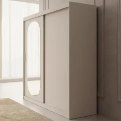Schuifdeurkasten-Meubella - Kledingkast Bodhi - Beige - 200 cm - Met spiegel