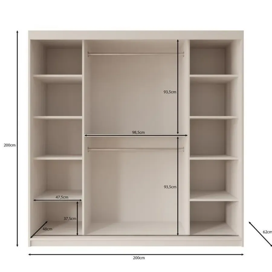 Schuifdeurkasten-Meubella - Kledingkast Bodhi - Beige - 200 cm - Met spiegel