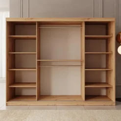 Kledingkasten|Kledingkasten-Meubella - Kledingkast Bodhi - Eiken - 250 cm - Met spiegel