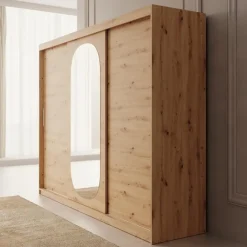 Kledingkasten|Kledingkasten-Meubella - Kledingkast Bodhi - Eiken - 250 cm - Met spiegel