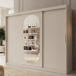 Kledingkasten|Kledingkasten-Meubella - Kledingkast Bodhi - Beige - 250 cm - Met spiegel