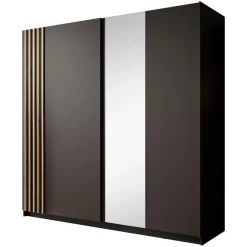 Meubella - Kledingkast Boets - Zwart - Eiken - 200 cm - Met spiegel