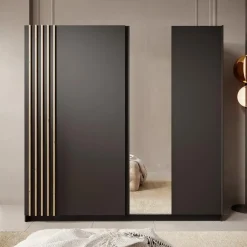 Meubella - Kledingkast Boets - Zwart - Eiken - 200 cm - Met spiegel