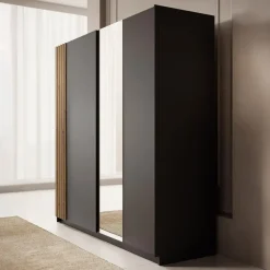 Meubella - Kledingkast Boets - Zwart - Eiken - 200 cm - Met spiegel