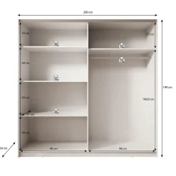 Meubella - Kledingkast Boets - Zwart - Eiken - 200 cm - Met spiegel