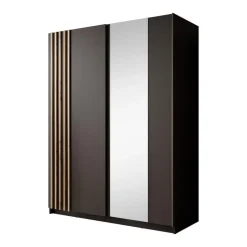 Schuifdeurkasten-Meubella - Kledingkast Boets - Zwart - Eiken - 150 cm - Met spiegel