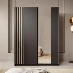 Schuifdeurkasten-Meubella - Kledingkast Boets - Zwart - Eiken - 150 cm - Met spiegel
