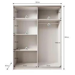 Schuifdeurkasten-Meubella - Kledingkast Boets - Zwart - Eiken - 150 cm - Met spiegel