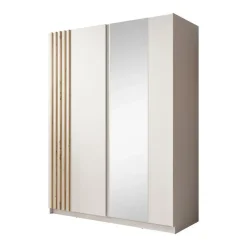 Kledingkasten|Kledingkasten-Meubella - Kledingkast Boets - Wit - Eiken - 150 cm - Met spiegel