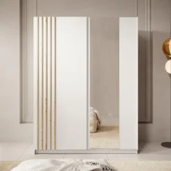 Kledingkasten|Kledingkasten-Meubella - Kledingkast Boets - Wit - Eiken - 150 cm - Met spiegel