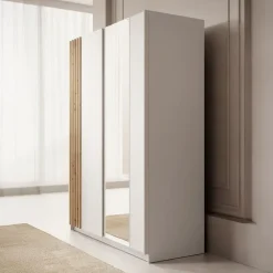 Kledingkasten|Kledingkasten-Meubella - Kledingkast Boets - Wit - Eiken - 150 cm - Met spiegel