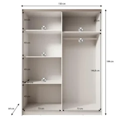 Kledingkasten|Kledingkasten-Meubella - Kledingkast Boets - Wit - Eiken - 150 cm - Met spiegel