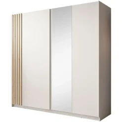 Kledingkasten|Kledingkasten-Meubella - Kledingkast Boets - Wit - Eiken - 200 cm - Met spiegel