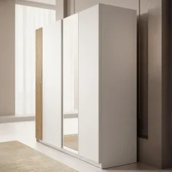 Kledingkasten|Kledingkasten-Meubella - Kledingkast Boets - Wit - Eiken - 200 cm - Met spiegel