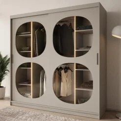 Schuifdeurkasten-Meubella - Kledingkast Bravanti - Beige - 200 cm