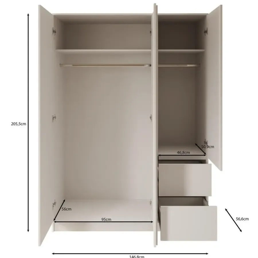 Draaideurkasten-Meubella - Kledingkast Brett - Wit - 147 cm