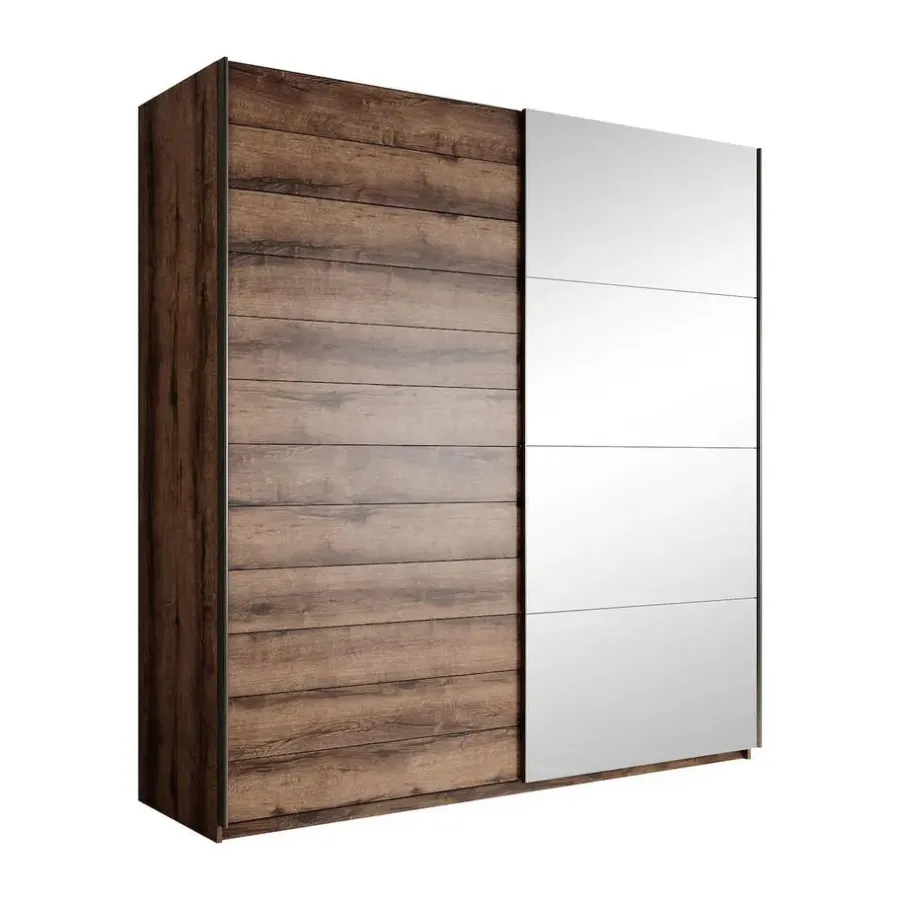Meubella - Kledingkast Brown - Eiken - 180 cm - Met spiegel