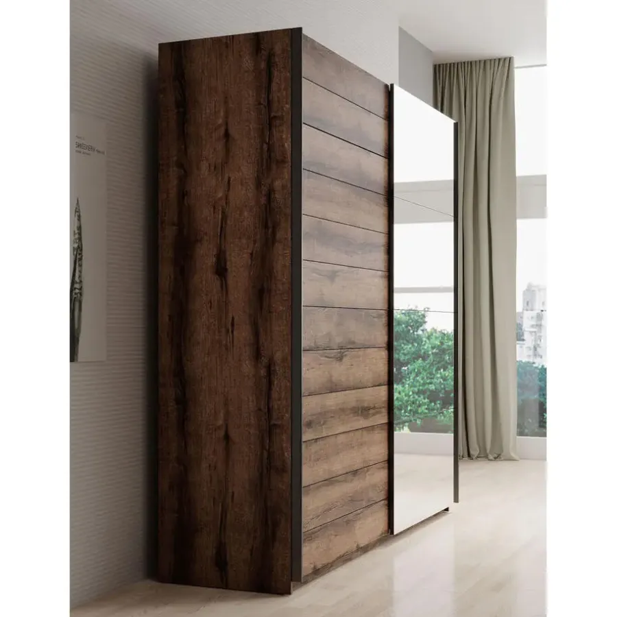 Meubella - Kledingkast Brown - Eiken - 180 cm - Met spiegel