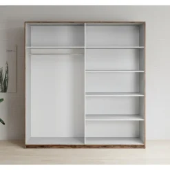 Meubella - Kledingkast Brown - Eiken - 180 cm - Met spiegel