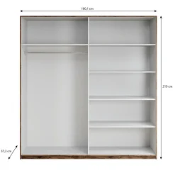 Meubella - Kledingkast Brown - Eiken - 180 cm - Met spiegel