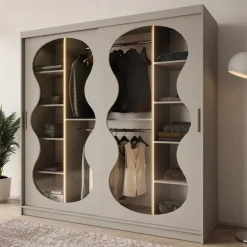 Schuifdeurkasten-Meubella - Kledingkast Bunaro - Beige - 200 cm