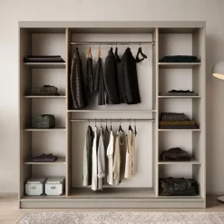 Schuifdeurkasten-Meubella - Kledingkast Bunaro - Beige - 200 cm