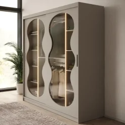 Schuifdeurkasten-Meubella - Kledingkast Bunaro - Beige - 200 cm