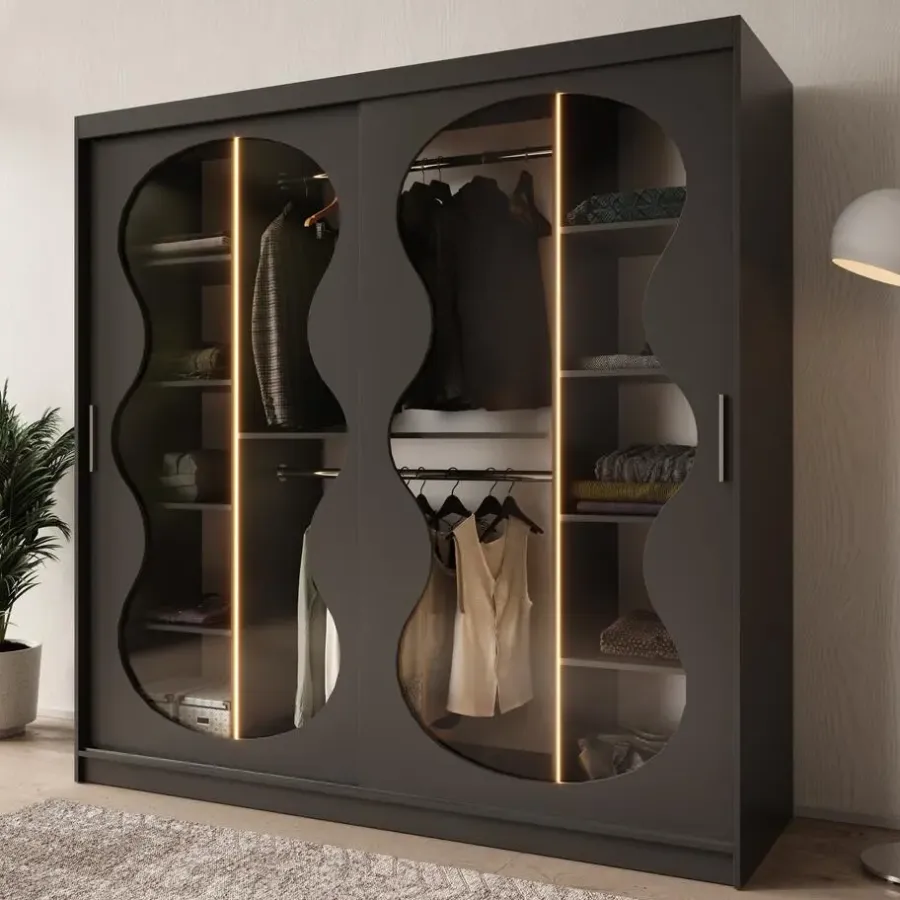 Meubella - Kledingkast Bunaro - Zwart - 200 cm