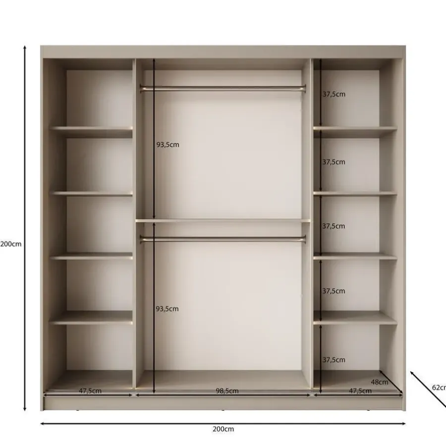 Meubella - Kledingkast Bunaro - Zwart - 200 cm