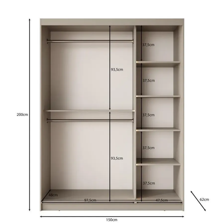 Schuifdeurkasten-Meubella - Kledingkast Bunaro - Beige - 150 cm