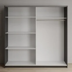 Meubella - Kledingkast Deliryon - Zwart - 200 cm - Met spiegel