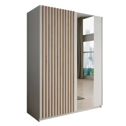 Schuifdeurkasten-Meubella - Kledingkast Deliryon - Wit - 150 cm - Met spiegel